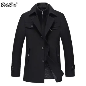 BOLUBAO Men Winter Wool Coat Men's New High Quality Solid Color Simple Blends Woolen Pea Coat Male Trench Coat Casual Overcoat