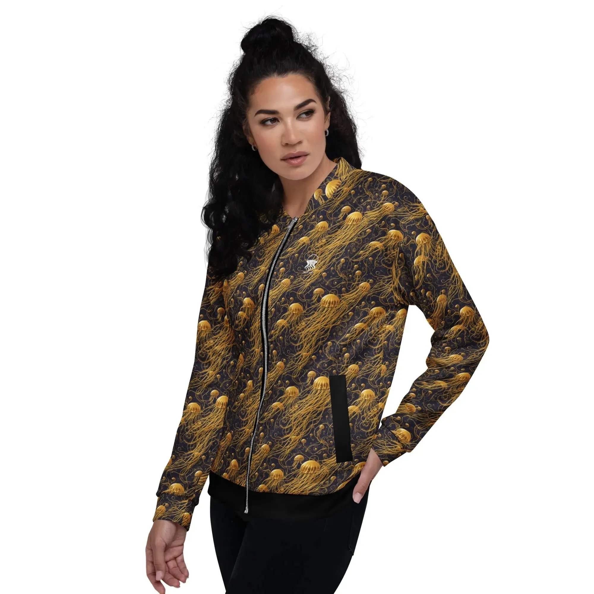 Bomber Jacket Black and Gold Jellyfishes