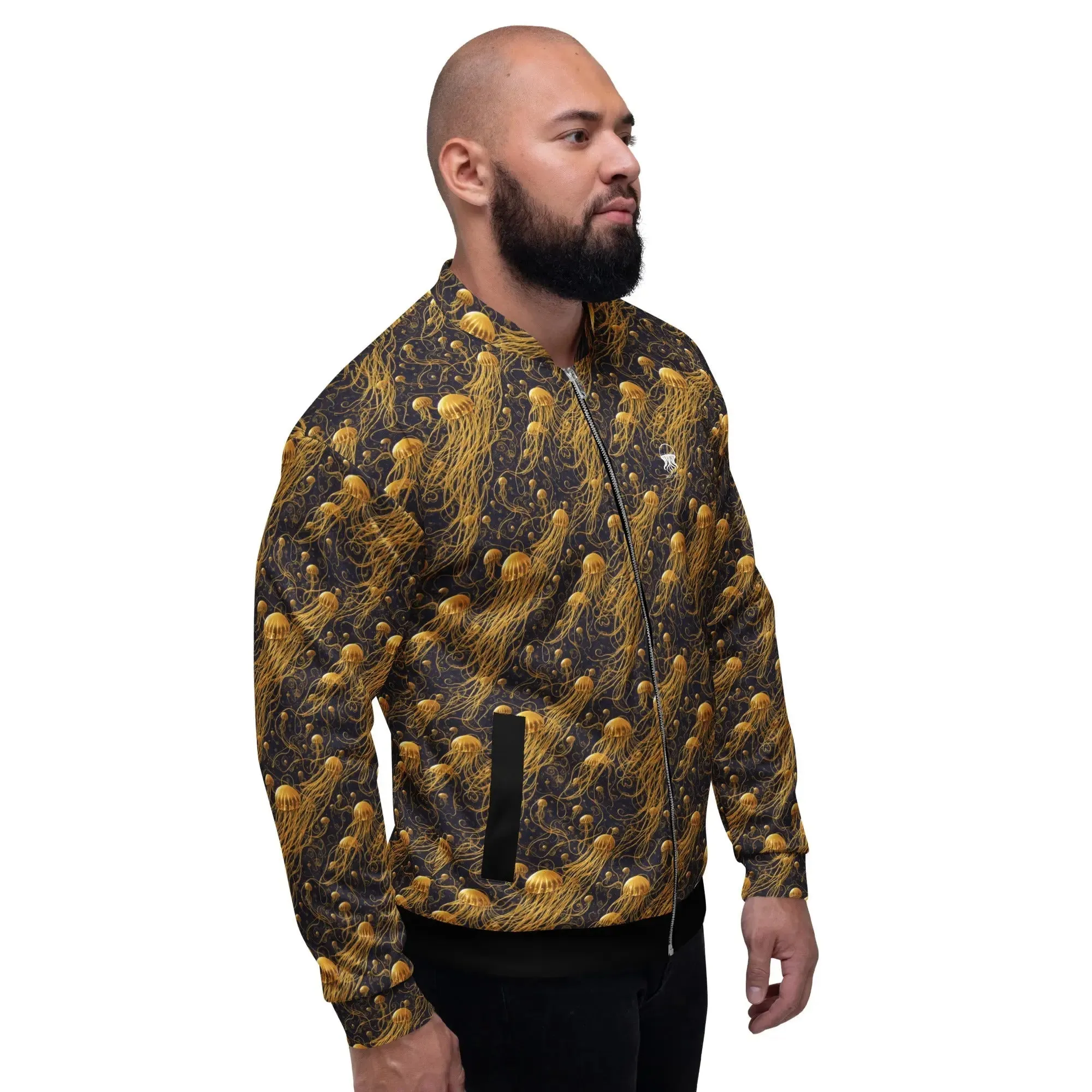 Bomber Jacket Black and Gold Jellyfishes