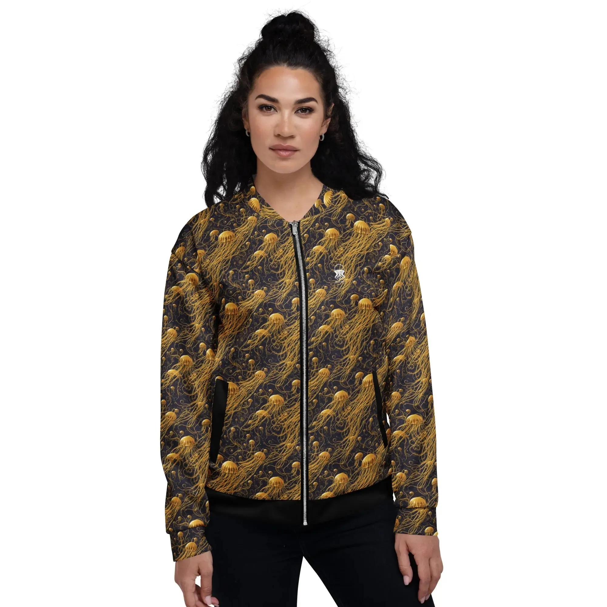 Bomber Jacket Black and Gold Jellyfishes