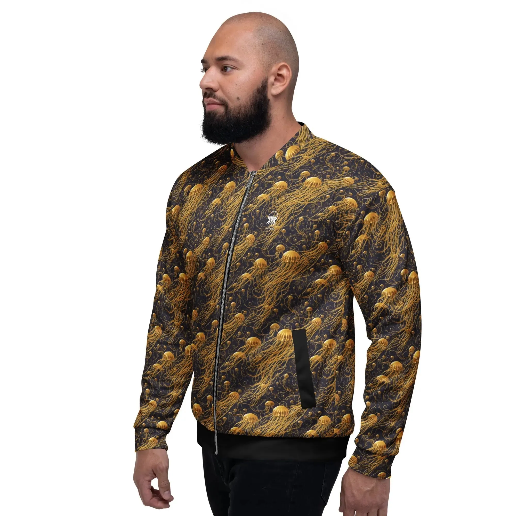 Bomber Jacket Black and Gold Jellyfishes