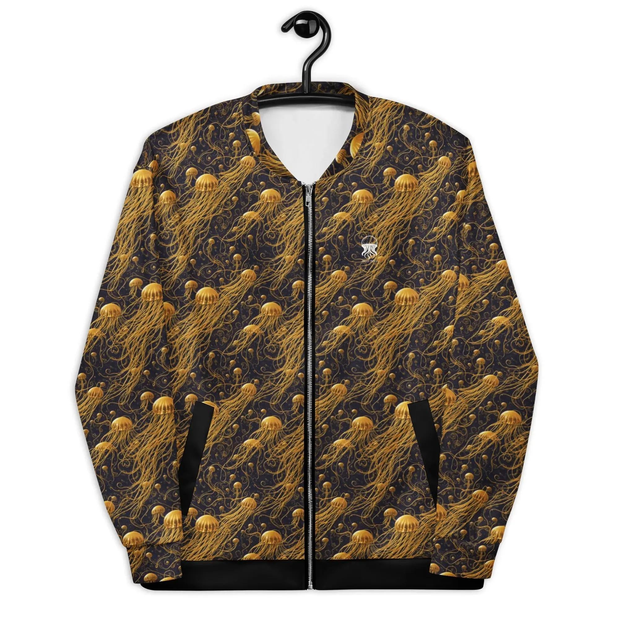 Bomber Jacket Black and Gold Jellyfishes