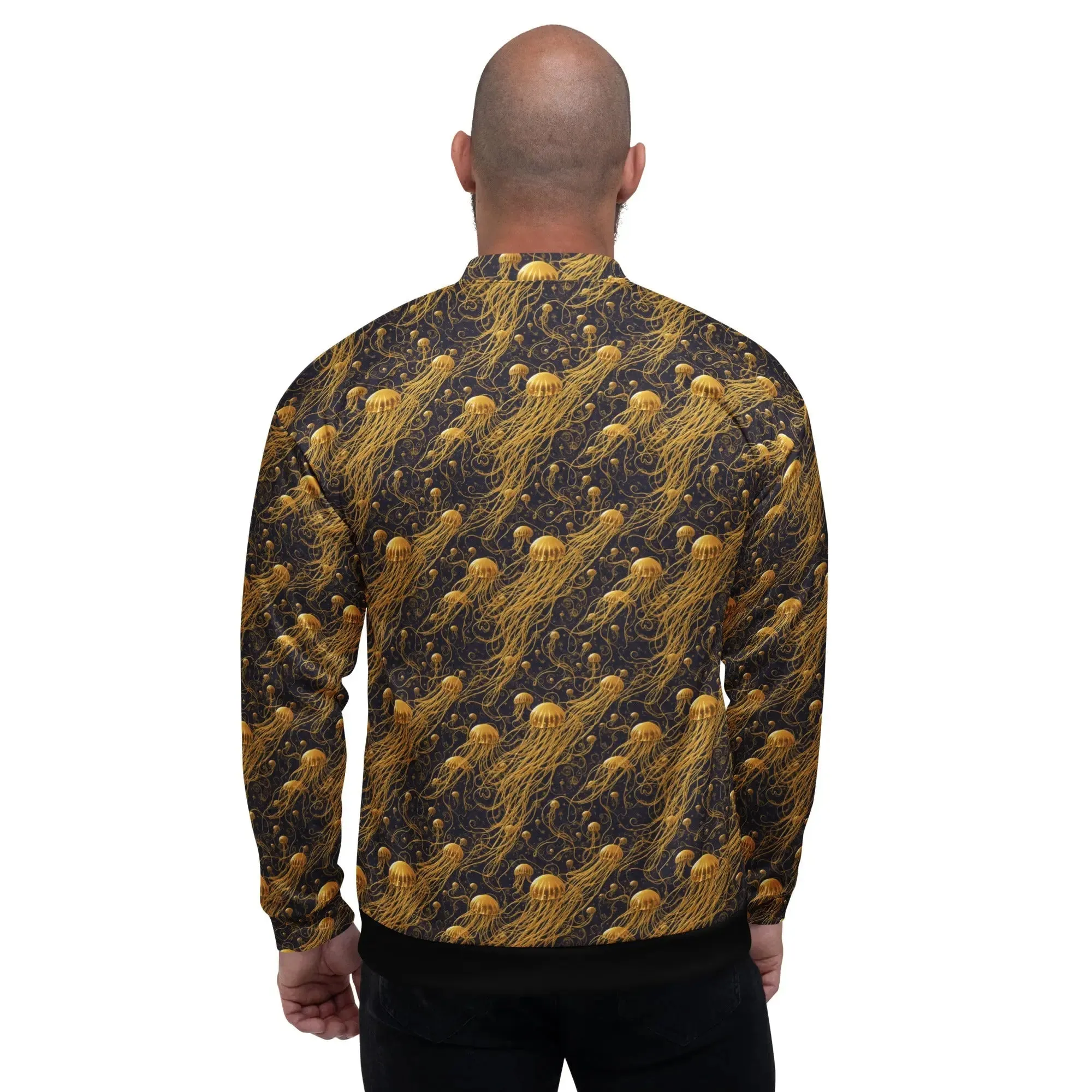 Bomber Jacket Black and Gold Jellyfishes