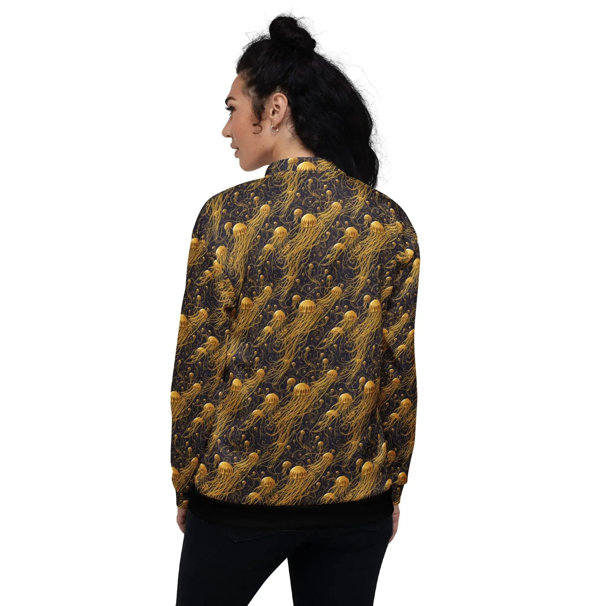 Bomber Jacket Black and Gold Jellyfishes