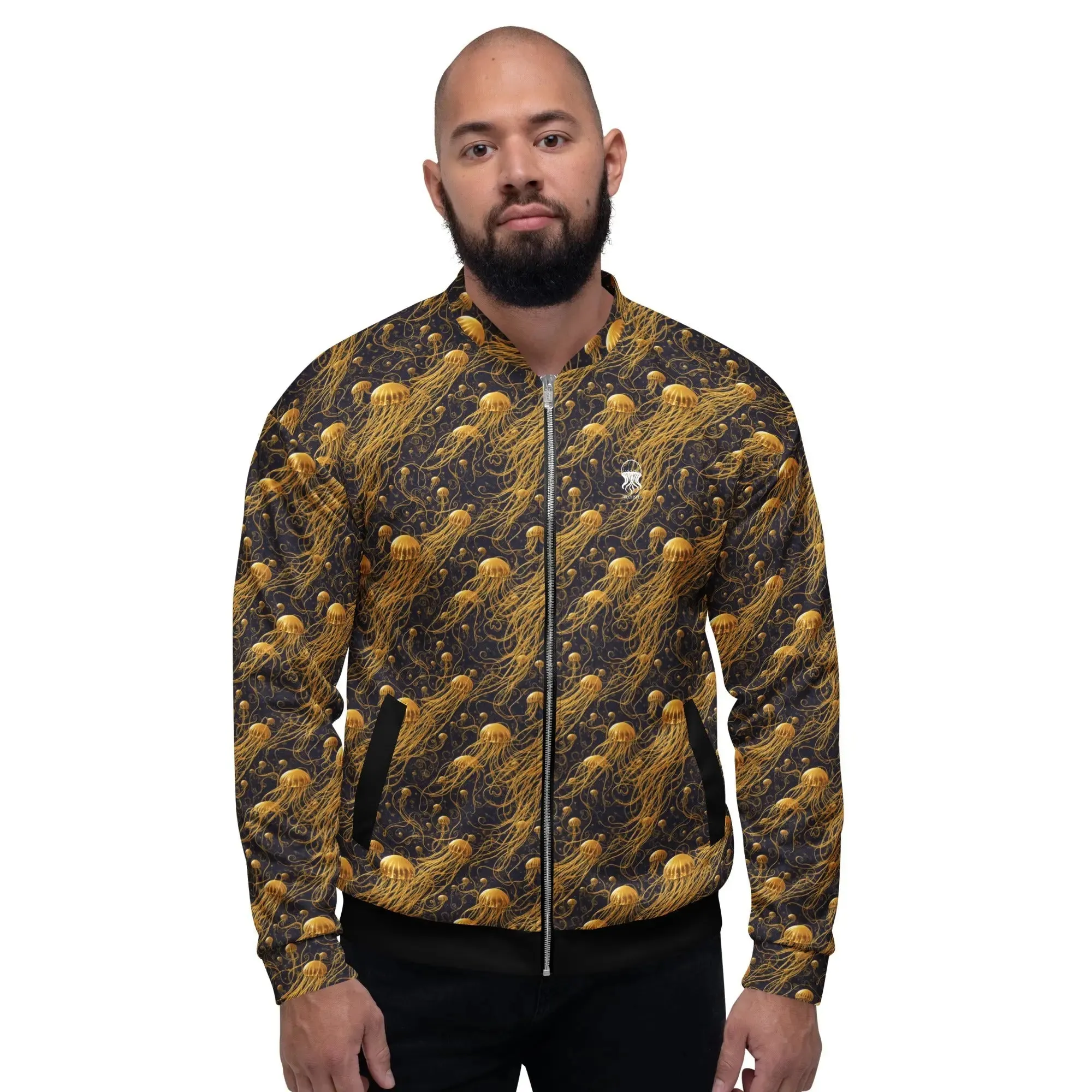 Bomber Jacket Black and Gold Jellyfishes