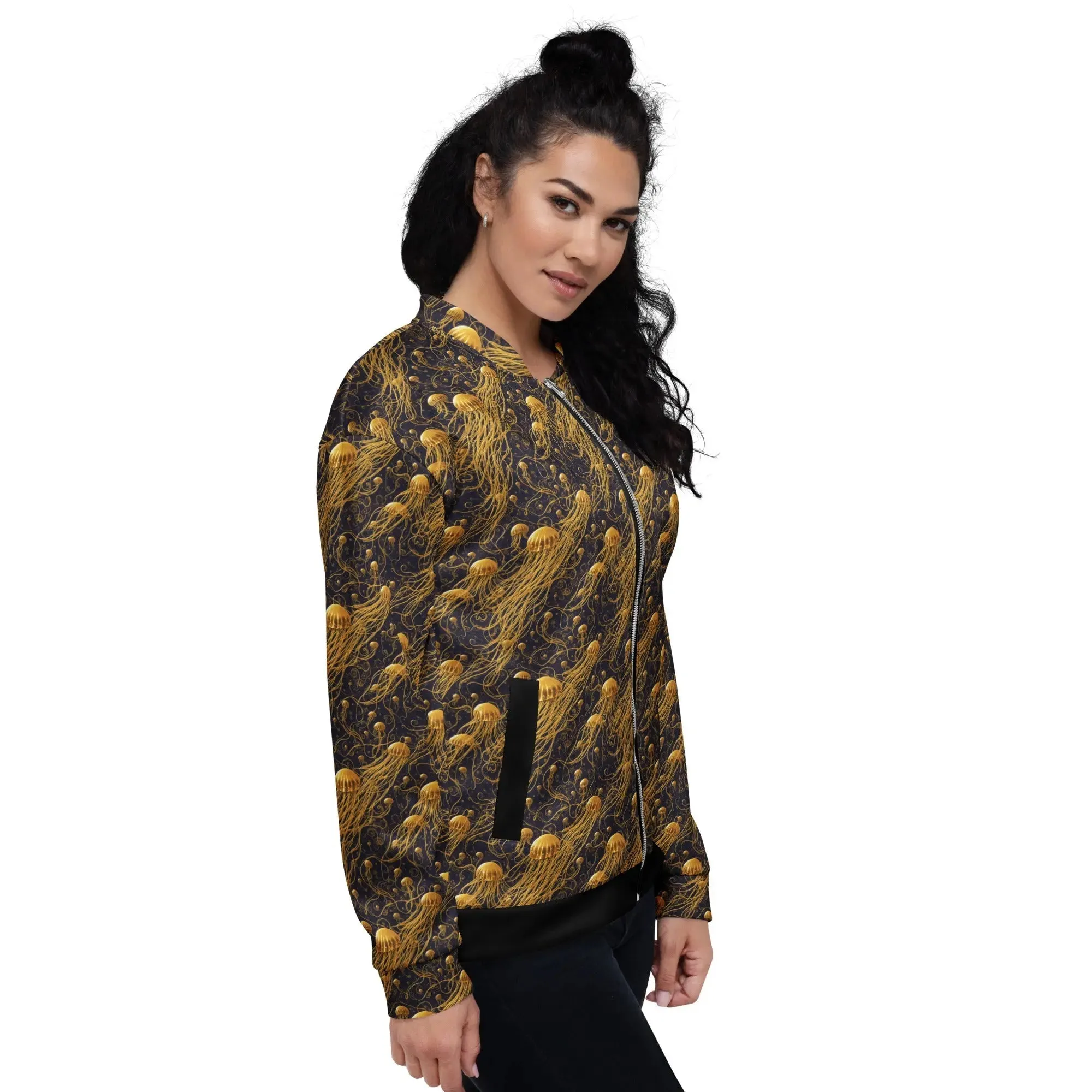 Bomber Jacket Black and Gold Jellyfishes