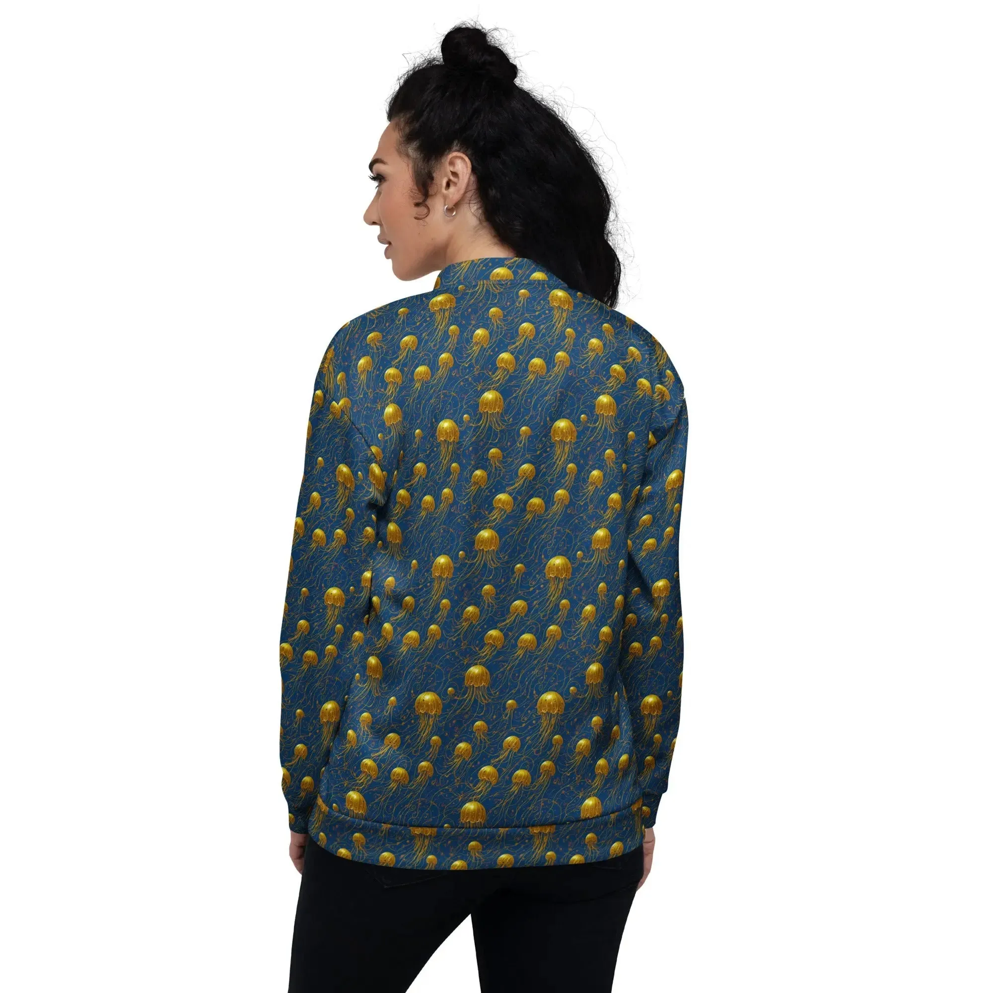 Bomber Jacket Blue and Gold Jellyfishes