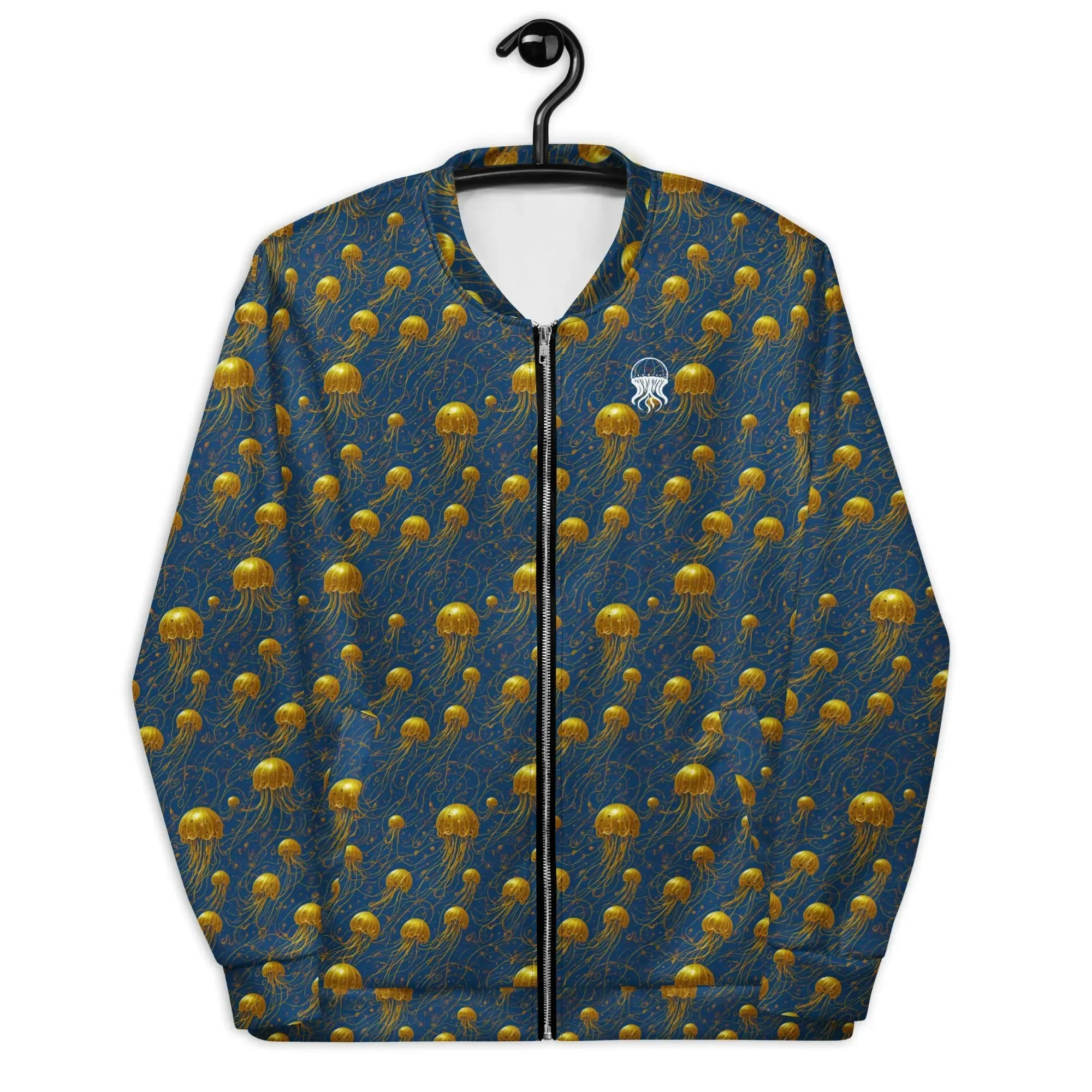 Bomber Jacket Blue and Gold Jellyfishes