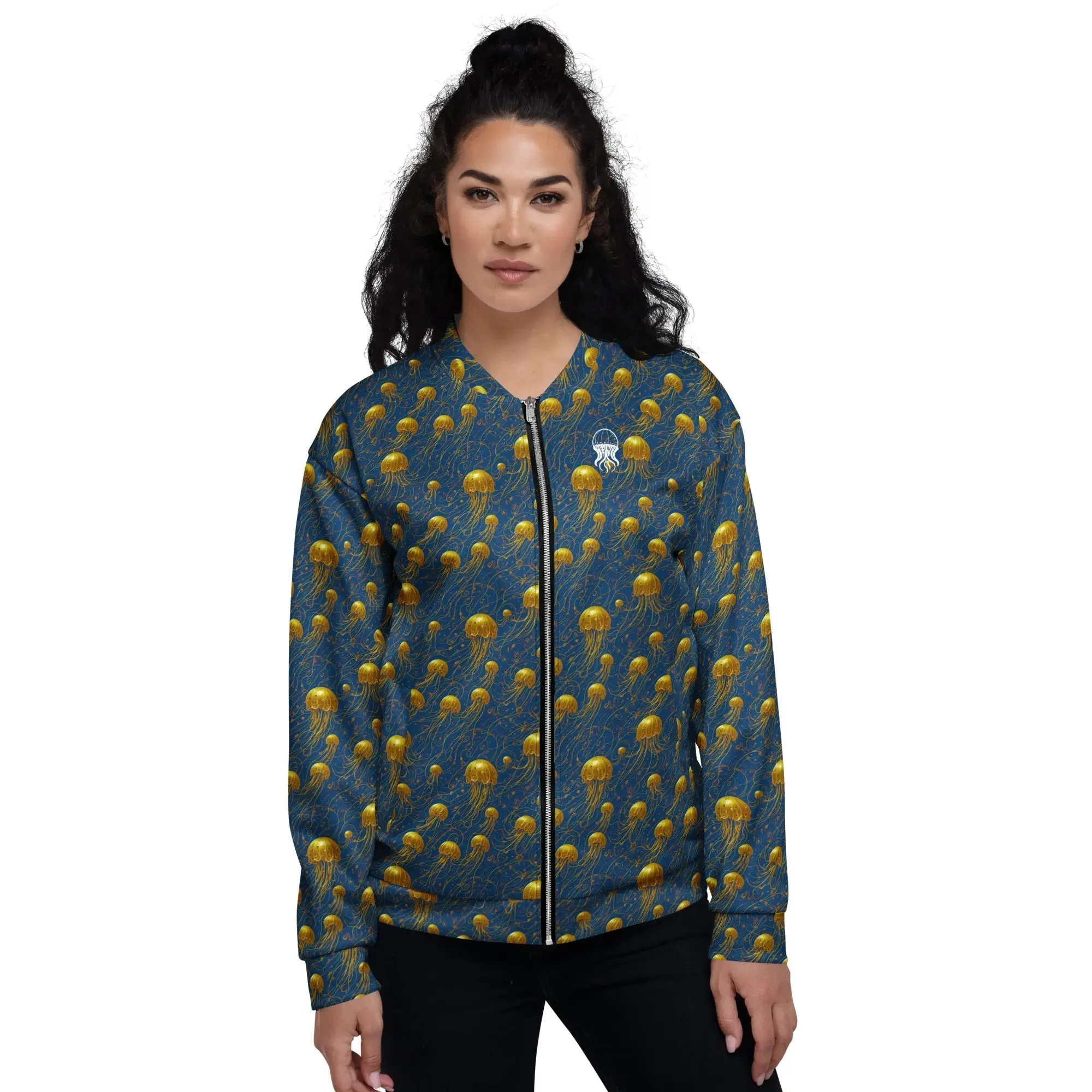 Bomber Jacket Blue and Gold Jellyfishes