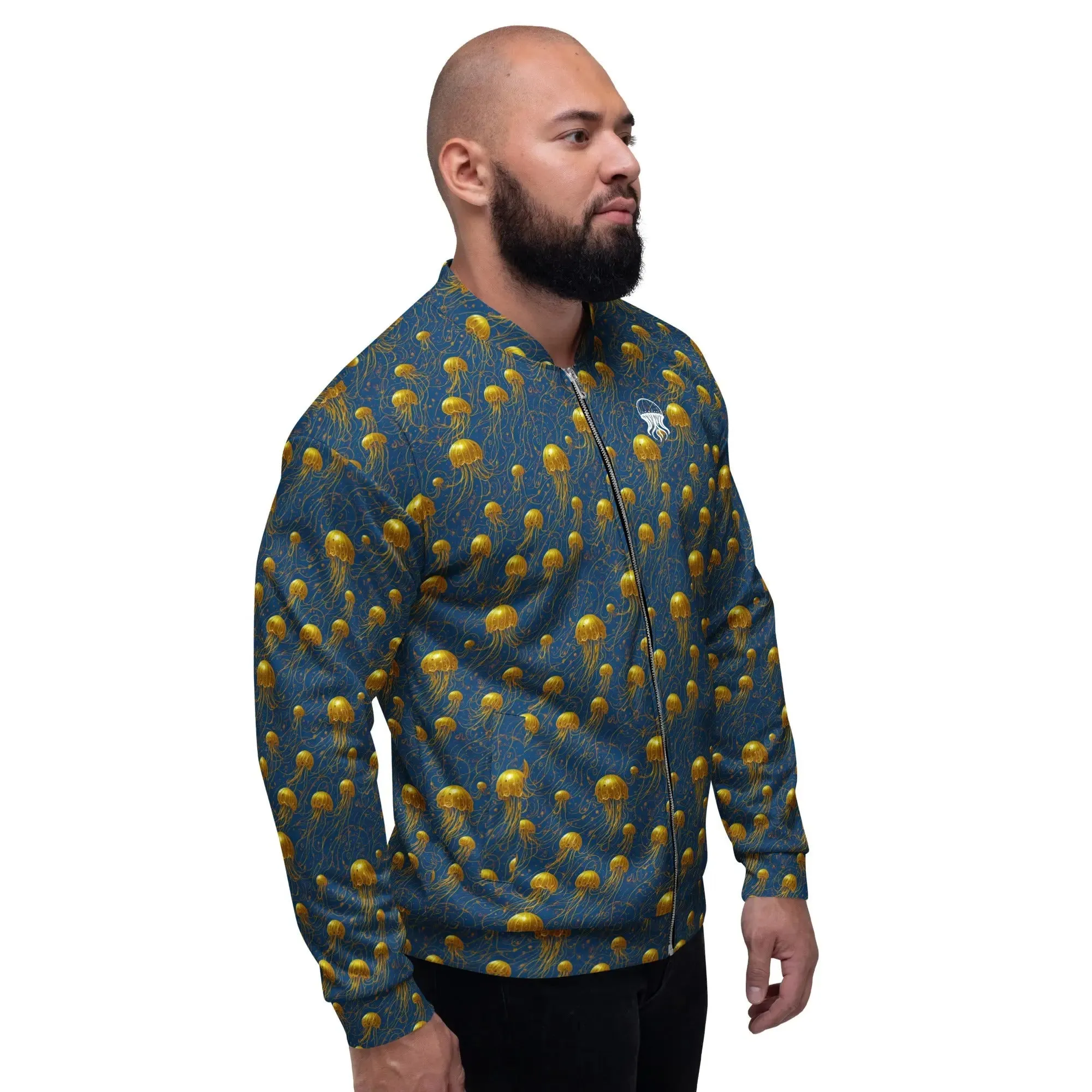 Bomber Jacket Blue and Gold Jellyfishes
