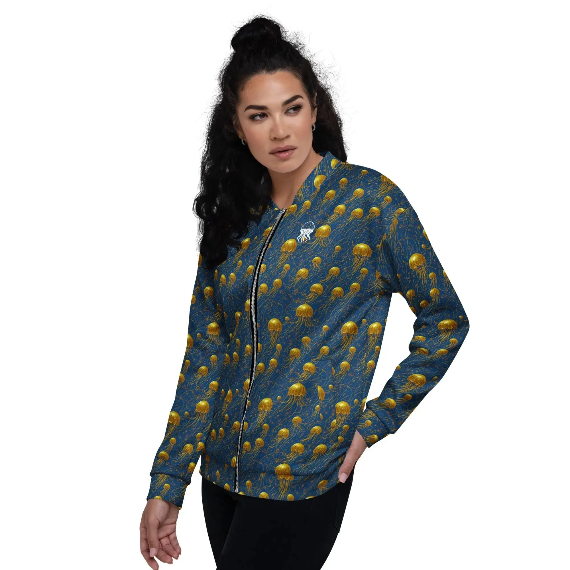 Bomber Jacket Blue and Gold Jellyfishes