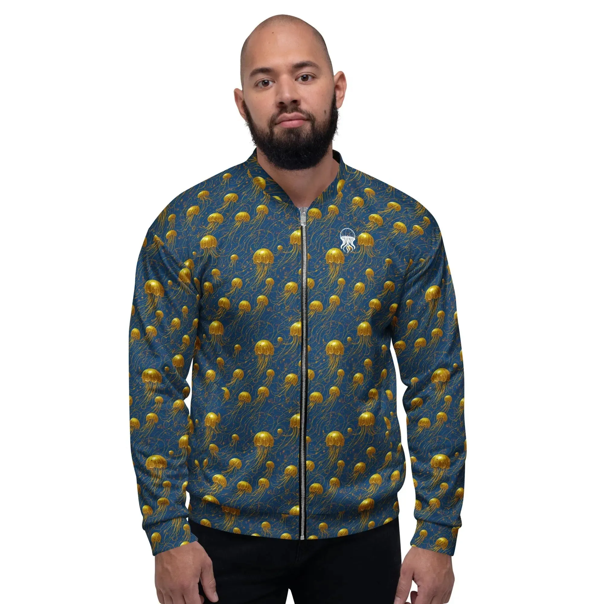 Bomber Jacket Blue and Gold Jellyfishes