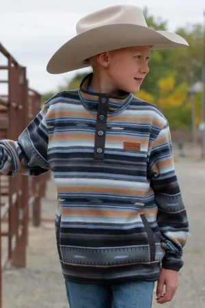 BOYS BLACK PRINT FLEECE PULLOVER