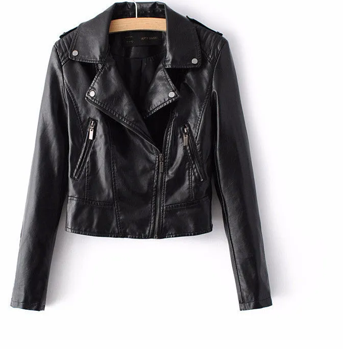 Brand Motorcycle PU Leather Jacket Women And Fashion Coat 4 Color Zipper Outerwear jacket Coat HOT