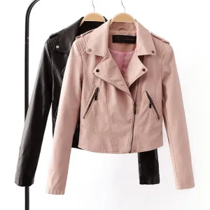 Brand Motorcycle PU Leather Jacket Women And Fashion Coat 4 Color Zipper Outerwear jacket Coat HOT