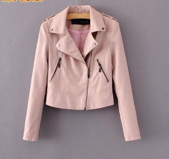 Brand Motorcycle PU Leather Jacket Women And Fashion Coat 4 Color Zipper Outerwear jacket Coat HOT