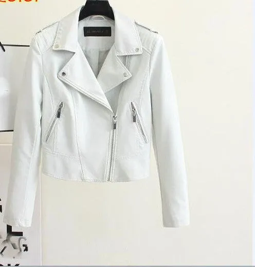 Brand Motorcycle PU Leather Jacket Women And Fashion Coat 4 Color Zipper Outerwear jacket Coat HOT
