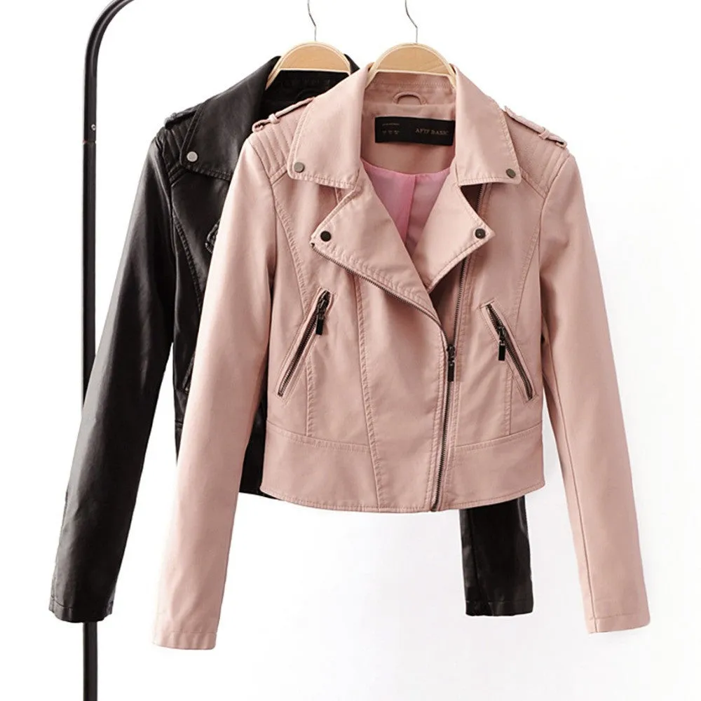 Brand Motorcycle PU Leather Jacket Women And Fashion Coat 4 Color Zipper Outerwear jacket Coat HOT
