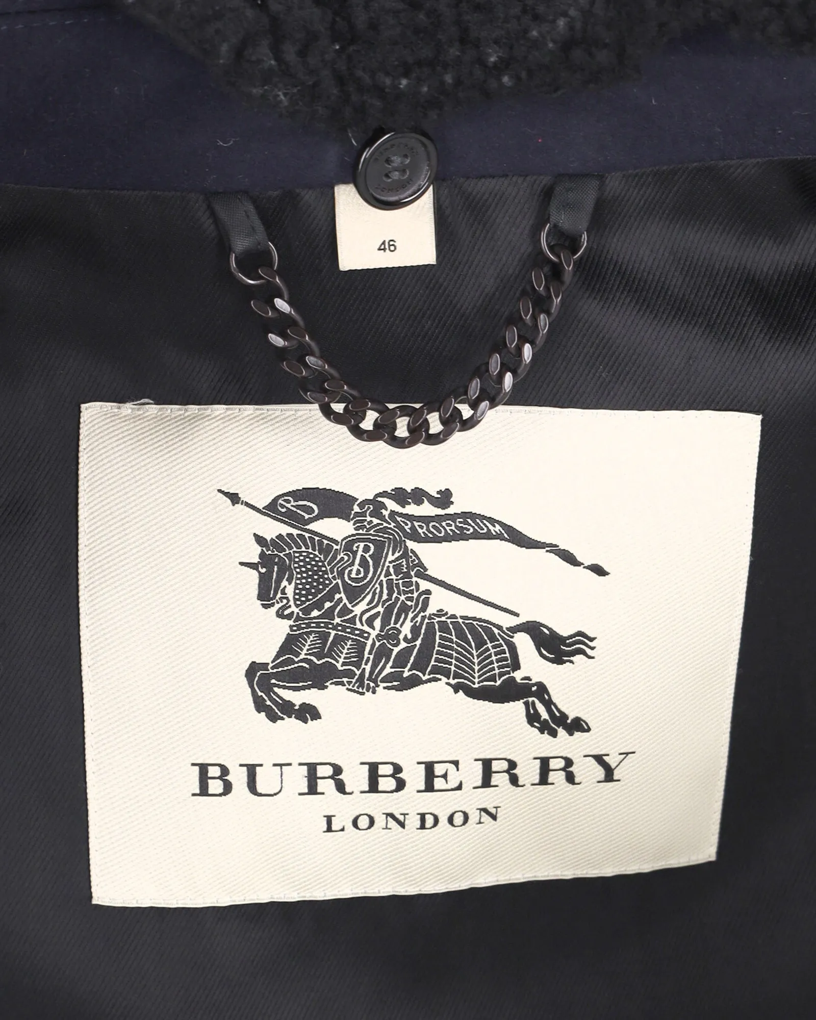 Burberry London Bateson Pea Coat With Shearling Collar in Navy Blue Viscose