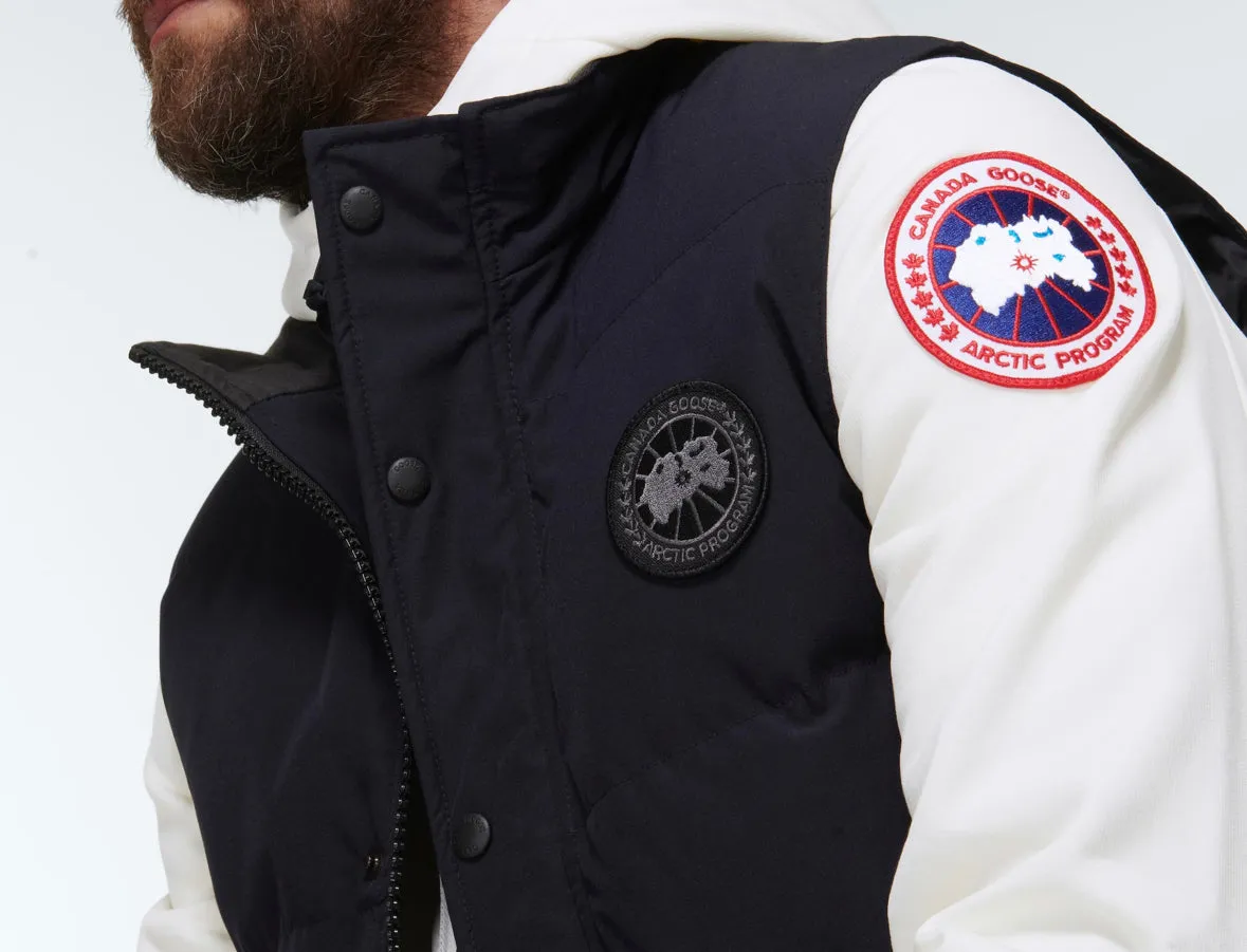 CANADA GOOSE BLACK DISC GARSON LOGO DOWN GILET BODYWARMER VEST - NAVY