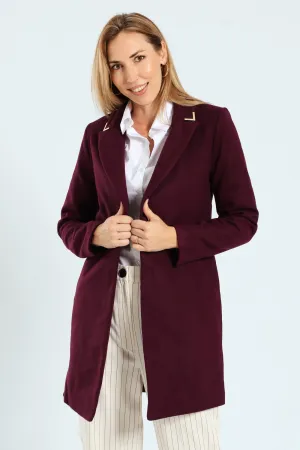Charlotte Metal Trim Collar Coat - Wine