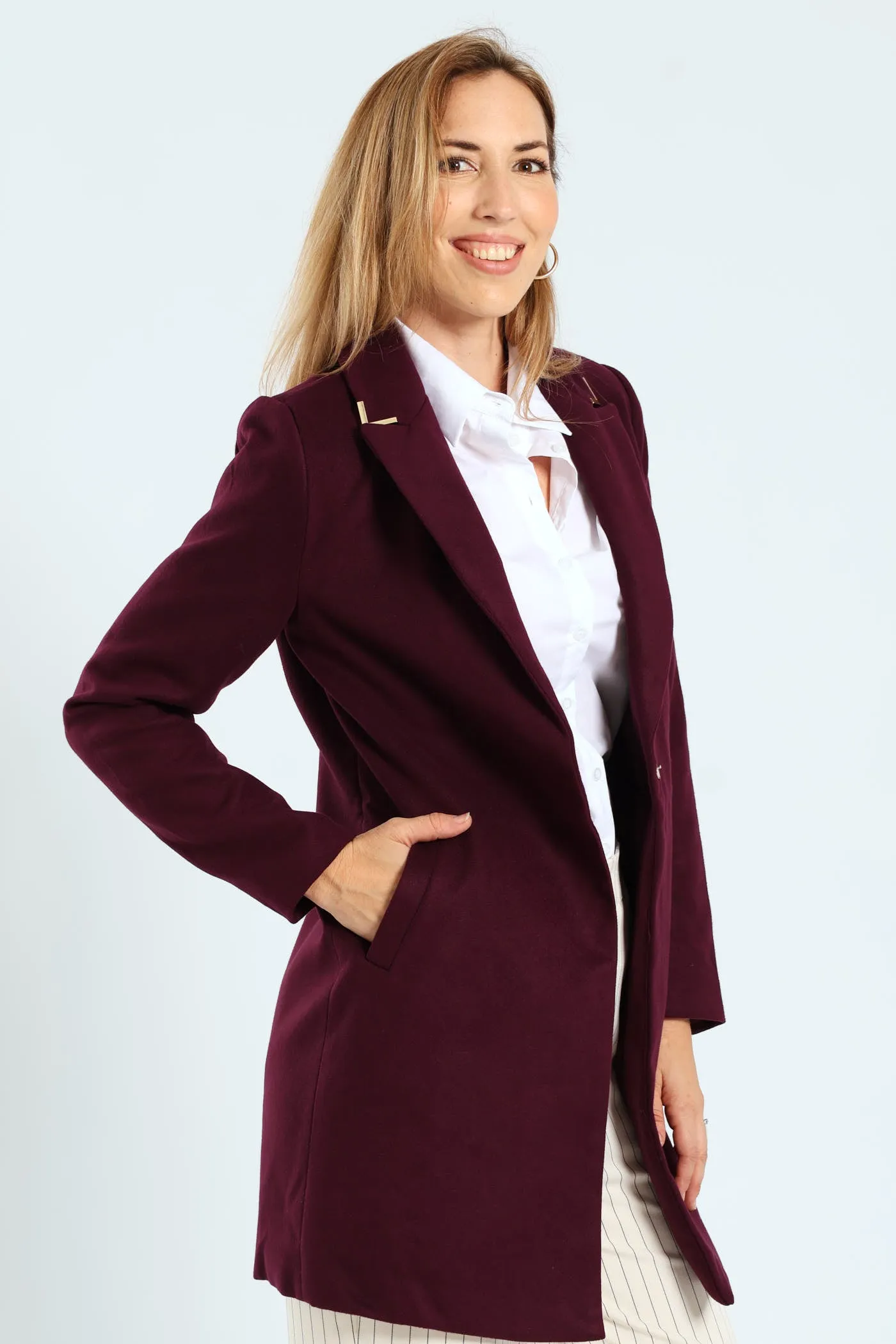 Charlotte Metal Trim Collar Coat - Wine