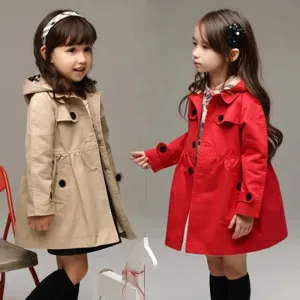 Children Girls Sweatshirt Long Style Hooded Coat for Girl Kids Jacket Red Windbreaker Coat