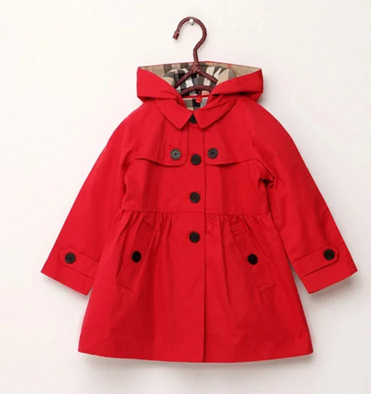 Children Girls Sweatshirt Long Style Hooded Coat for Girl Kids Jacket Red Windbreaker Coat