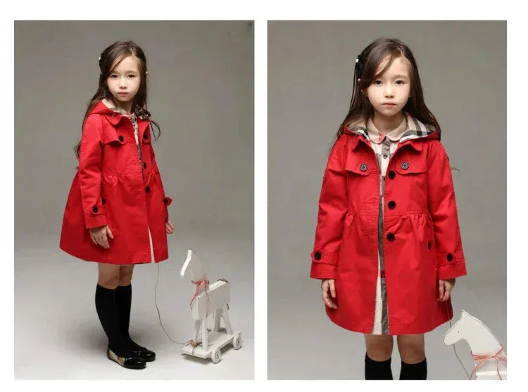 Children Girls Sweatshirt Long Style Hooded Coat for Girl Kids Jacket Red Windbreaker Coat