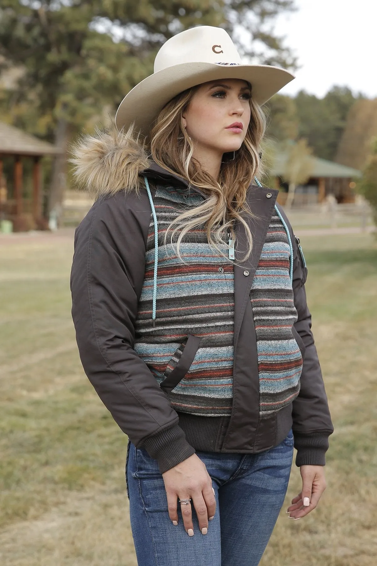 CLCWJ7307001-L-Brown Womens Flight Jacket Bomber Style