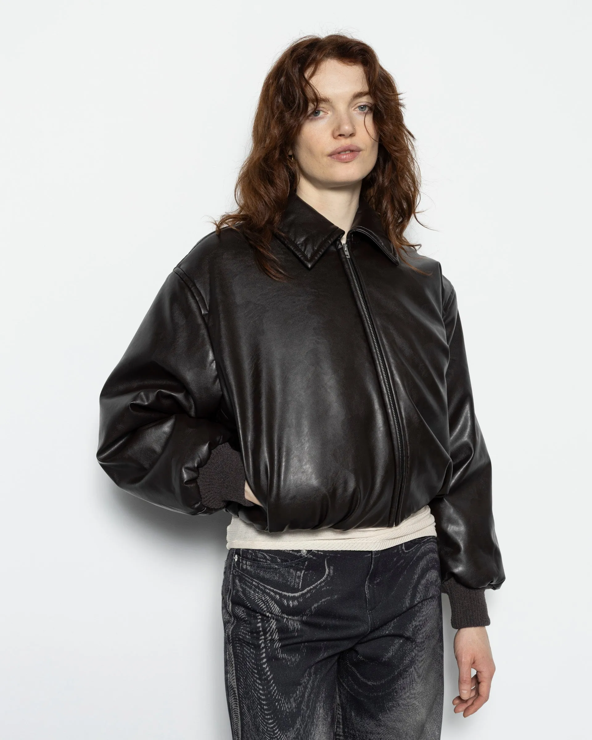 Coated Bomber Jacket in Dark Brown