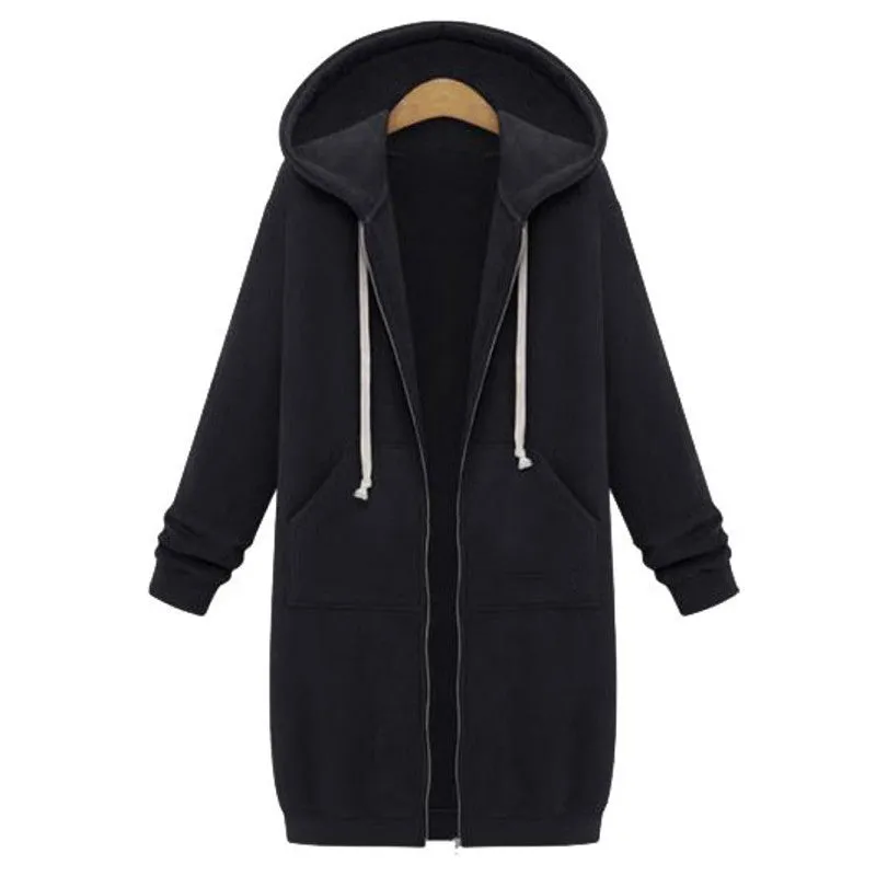 Coats Jacket Women Long Hooded Sweatshirts Coat Casual Zipper Outerwear Hoodies Plus Size