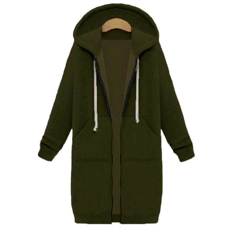 Coats Jacket Women Long Hooded Sweatshirts Coat Casual Zipper Outerwear Hoodies Plus Size