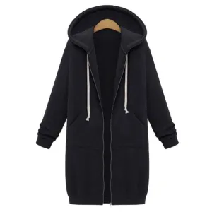 Coats Jacket Women Long Hooded Sweatshirts Coat Casual Zipper Outerwear Hoodies Plus Size