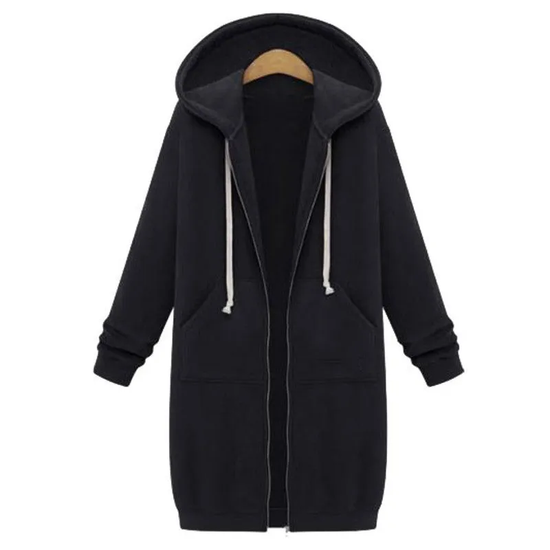 Coats Jacket Women Long Hooded Sweatshirts Coat Casual Zipper Outerwear Hoodies Plus Size
