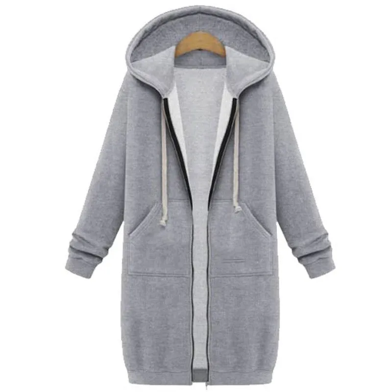 Coats Jacket Women Long Hooded Sweatshirts Coat Casual Zipper Outerwear Hoodies Plus Size