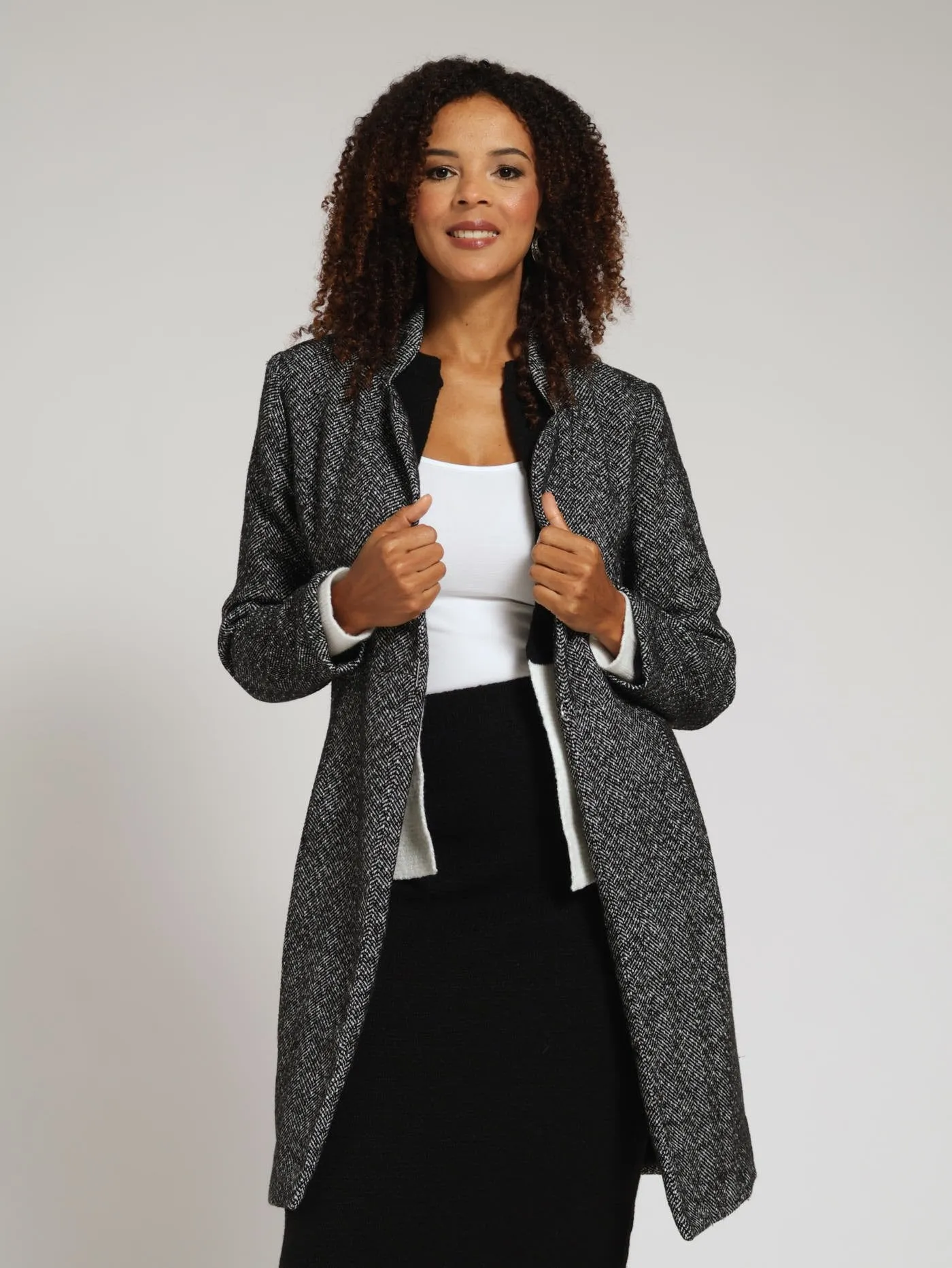 Collarless Coat - Grey