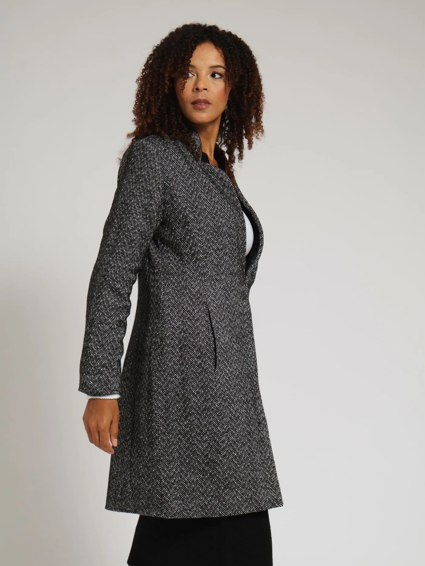 Collarless Coat - Grey