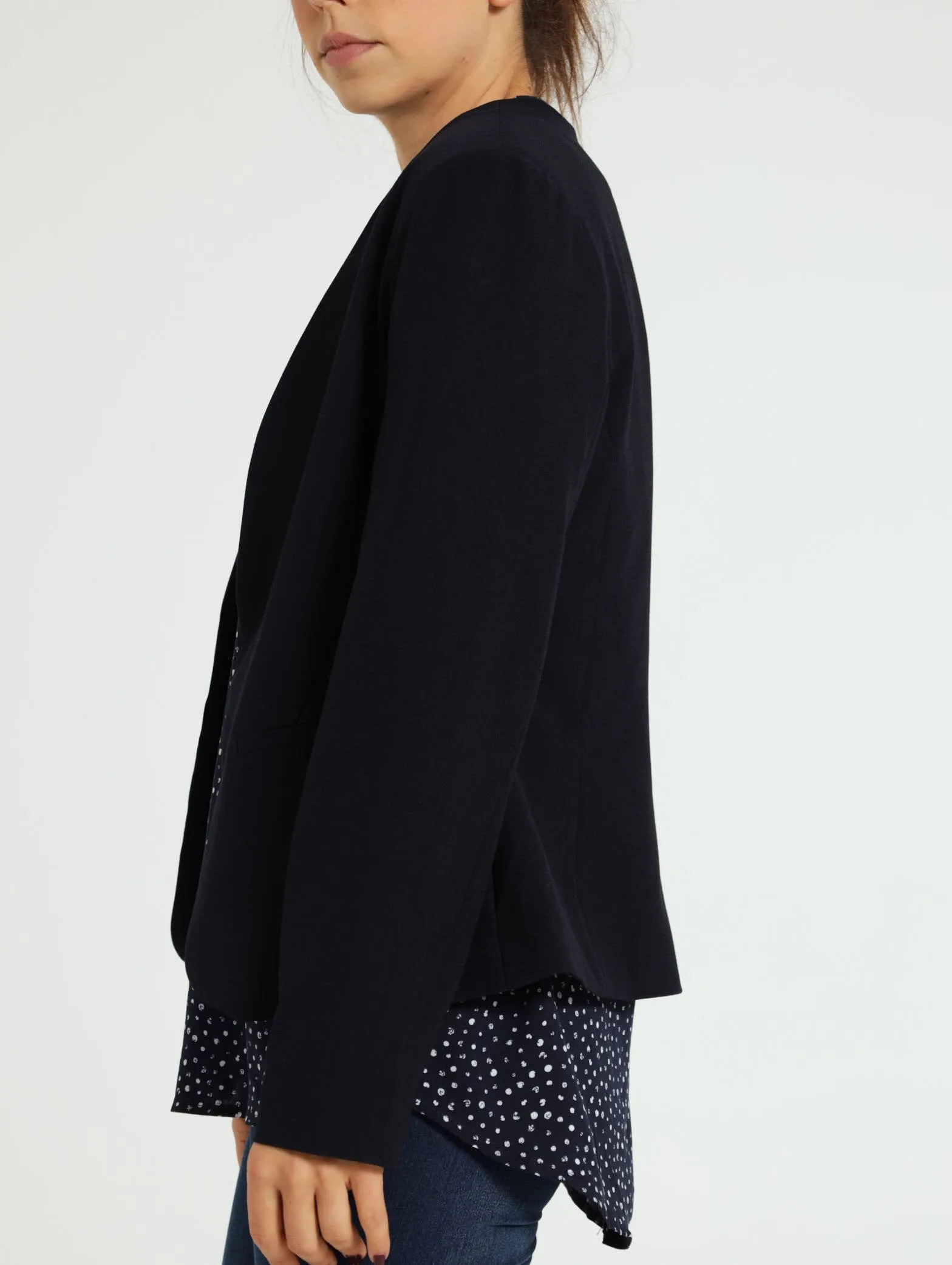 Collarless Popover Blazer - Navy