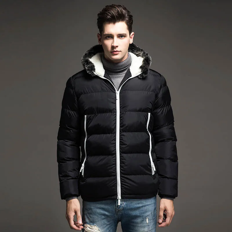 Contrast Color Mens Jackets Men's Parka Fur hood Men Coat Casual & Fit Thick Man Down Jacket