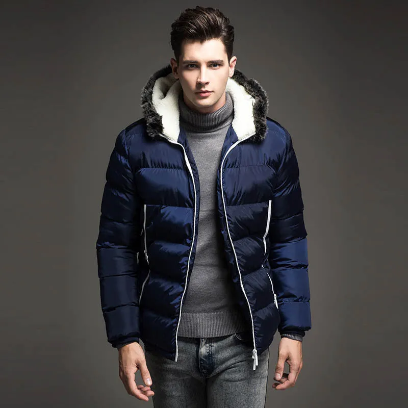 Contrast Color Mens Jackets Men's Parka Fur hood Men Coat Casual & Fit Thick Man Down Jacket