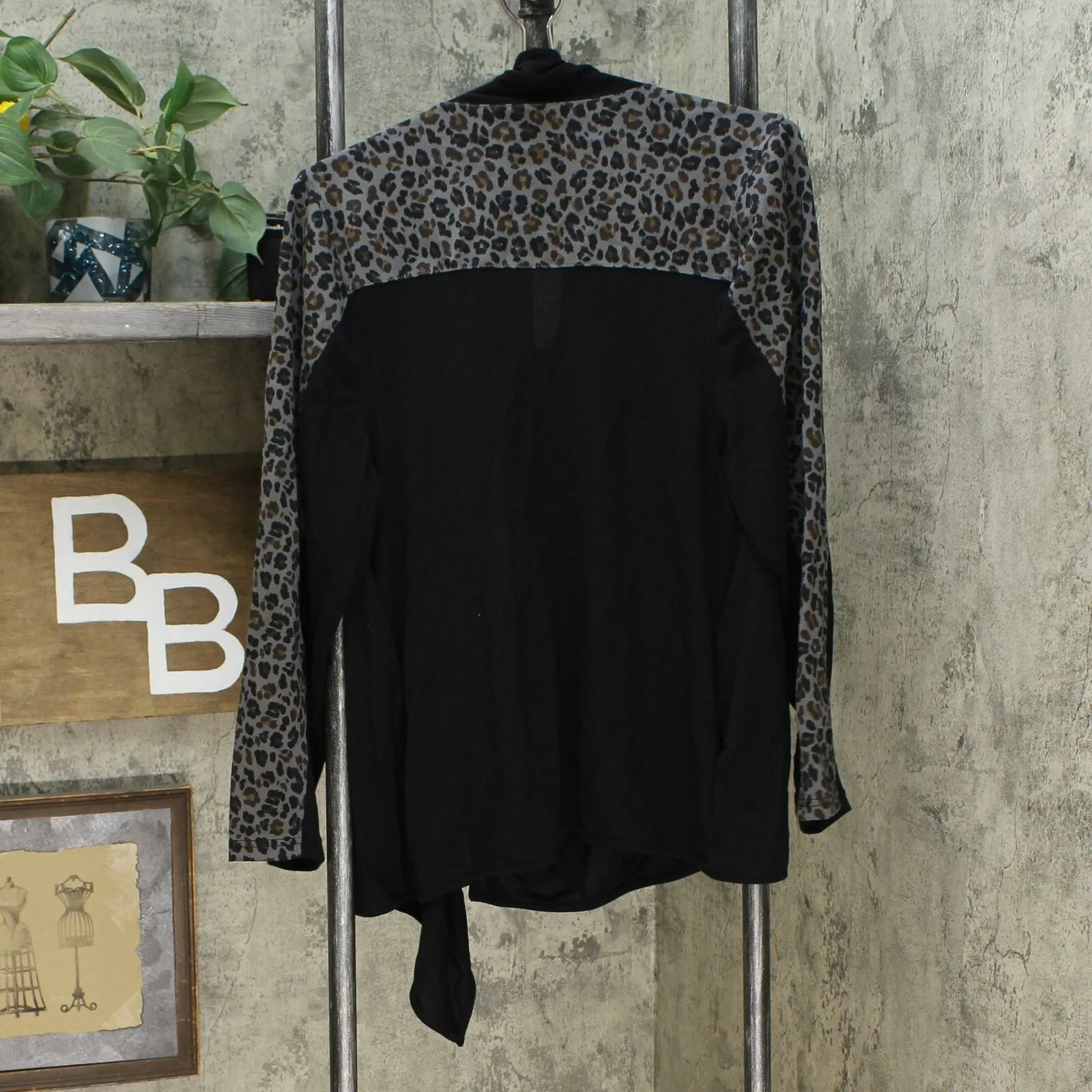 DG2 by Diane Gilman Eco Ponte Knit Drape Front Easy Jacket Black Leopard XS