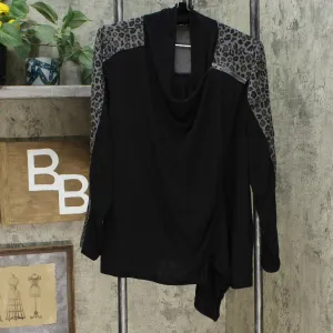 DG2 by Diane Gilman Eco Ponte Knit Drape Front Easy Jacket Black Leopard XS