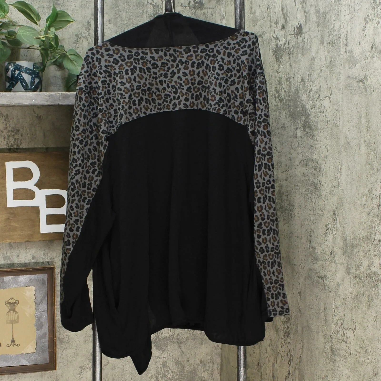 DG2 by Diane Gilman Knit Drape Front Easy Jacket Gray Leopard Plus 3X