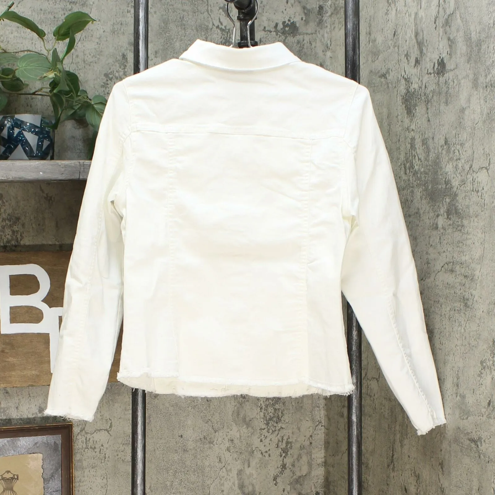 DG2 by Diane Gilman Women's Frayed Hem Denim Jacket Ivory XS