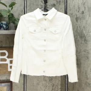DG2 by Diane Gilman Women's Frayed Hem Denim Jacket Ivory XS