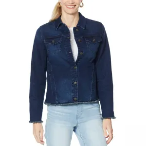 DG2 by Diane Gilman Women's Plus Size Frayed Denim Jacket With Pockets