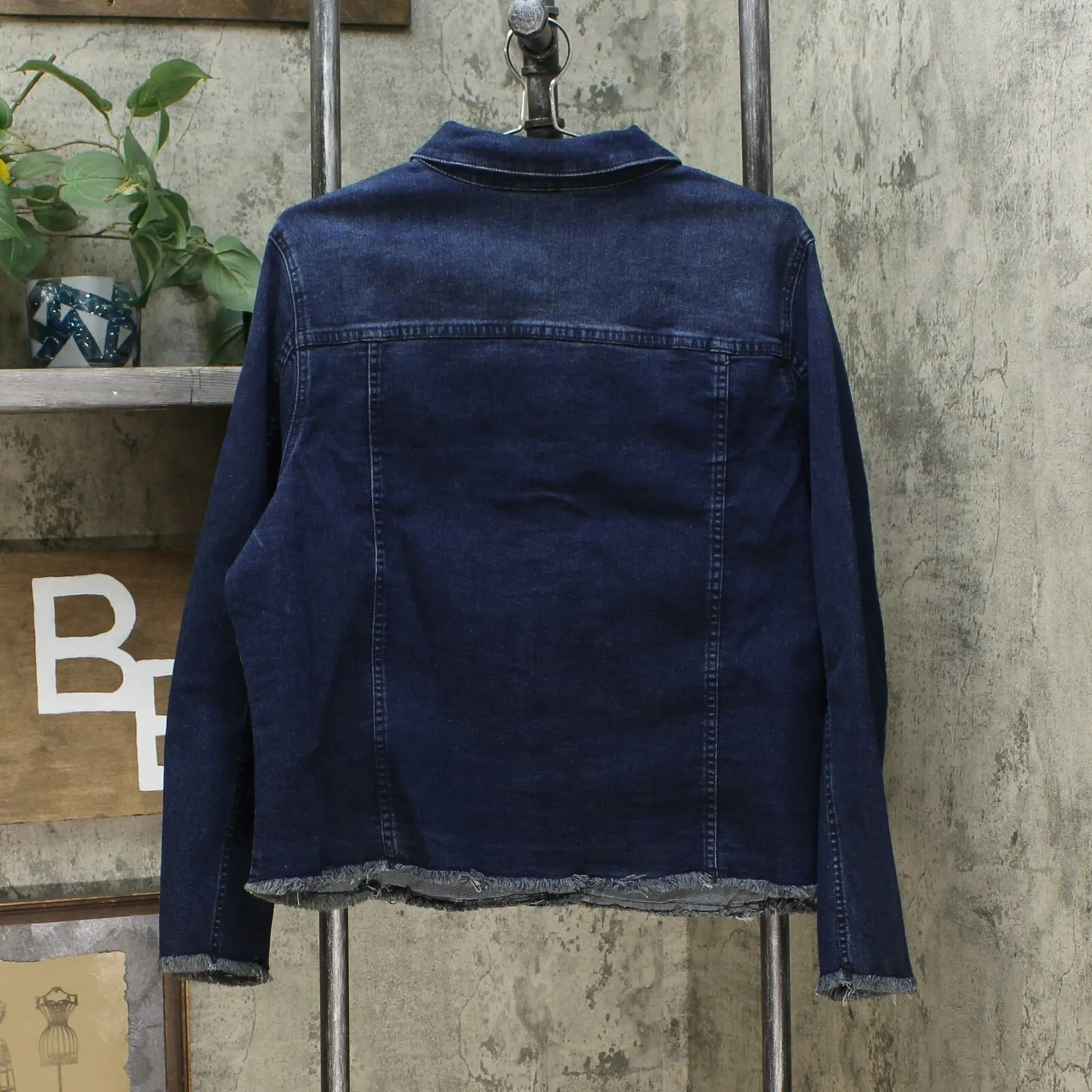DG2 by Diane Gilman Women's Plus Size Frayed Denim Jacket With Pockets