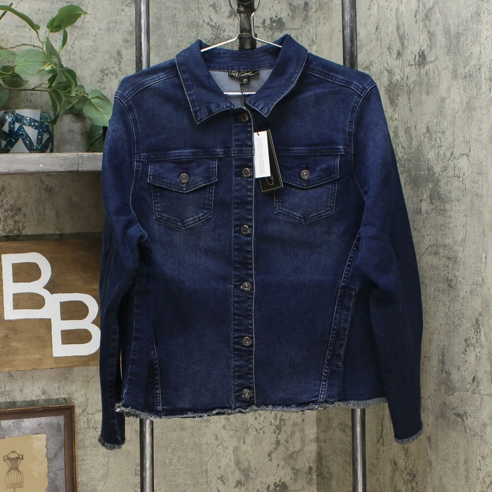 DG2 by Diane Gilman Women's Plus Size Frayed Denim Jacket With Pockets