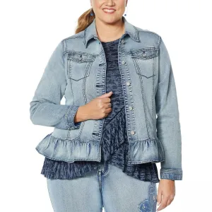 DG2 by Diane Gilman Women's Plus Size Ruffle Hem Sorbet Denim Jean Jacket
